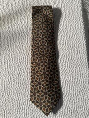 Xandrini Mens Tie Multicolor Brown 100% Silk Italy Classic 56” Geometric